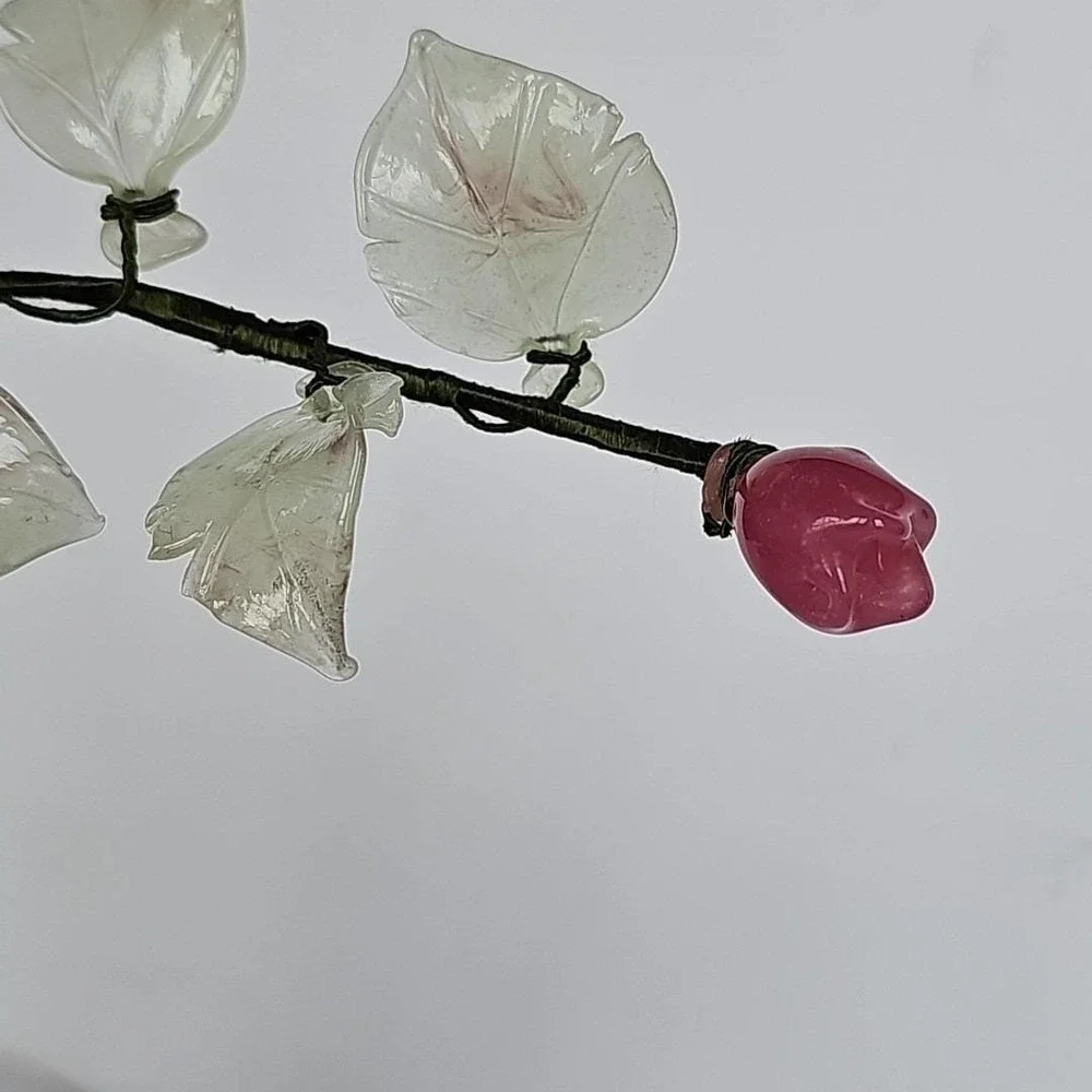 Vintage‎ Chinese Glass Bonsai Tree Pink Cherry Blossom Celadon Pot Chinoiserie